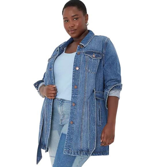 Lane Bryant Jackets & Blazers - Lane Bryant NWT Womens Blue Denim Belted Trucker Jean Jacket Long Plus Size 18